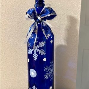 Cobalt Blue LIGHTED SNOWFLAKE SKY BOTTLE-handmade